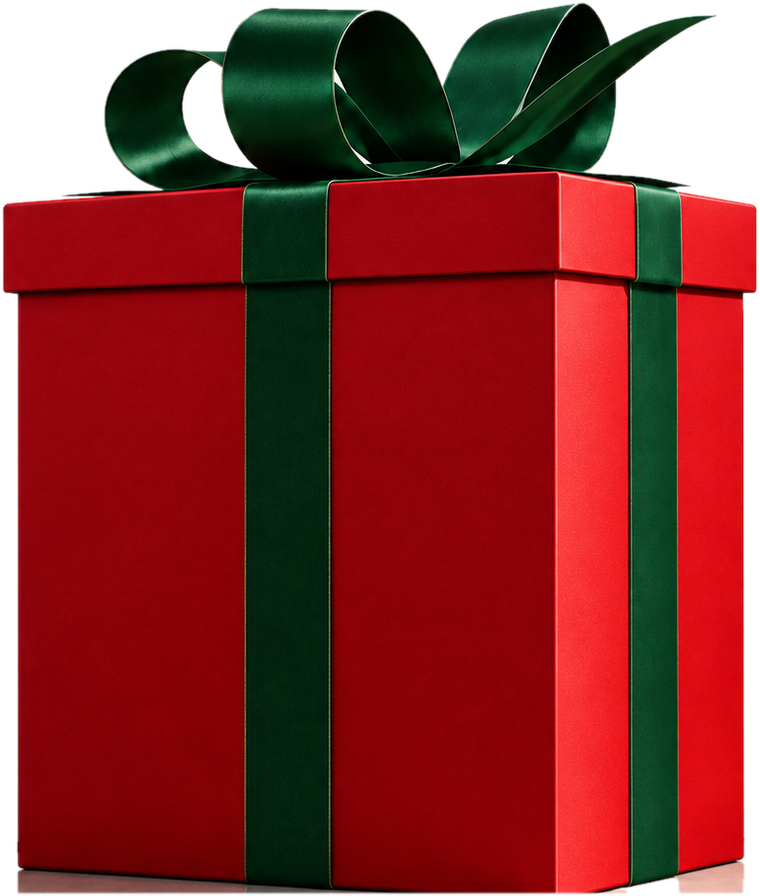 Four-foot red gift box decoration with a deep green ribbon and bow